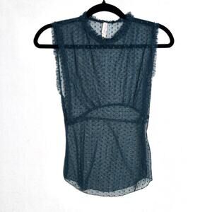 Intimately Free People Sheer Blue Green Polka Dot Top Small